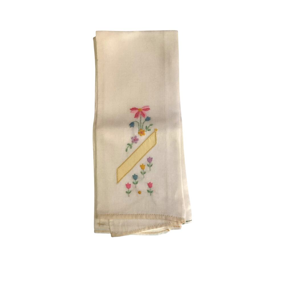 Set of 4 Vintage Hand Embroidered Flower Cloth Napkins See Desc*